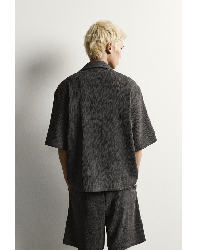 자라 자라 릴렉스핏 텍스처 볼링카라 반팔 셔츠 7380/360/801 ANTHRACITE GREY 그레이 착용컷