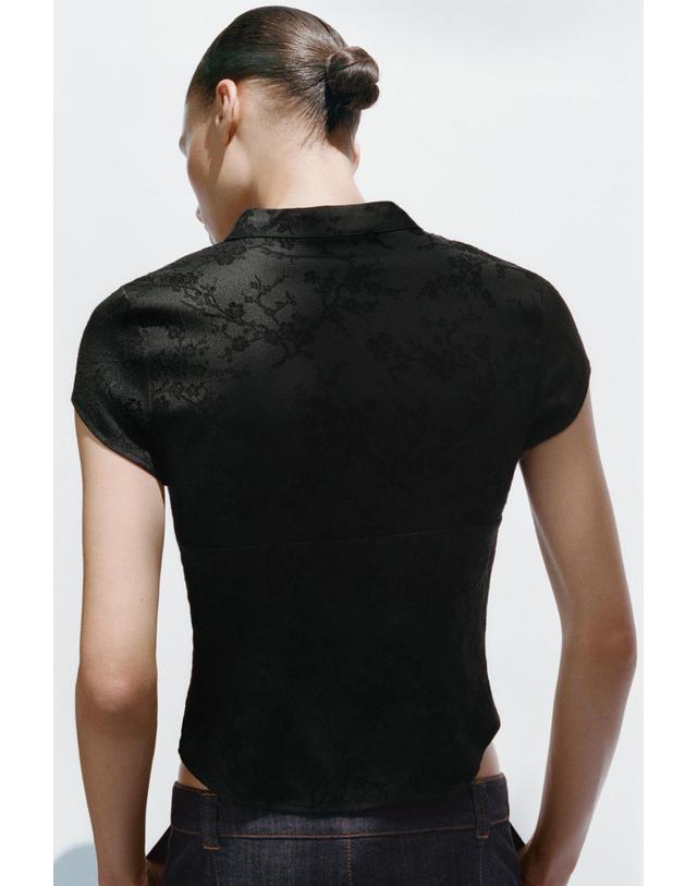 자라 자라 자카드 토글 버튼 반팔 탑 3564/157/800 BLACK 블랙 착용컷