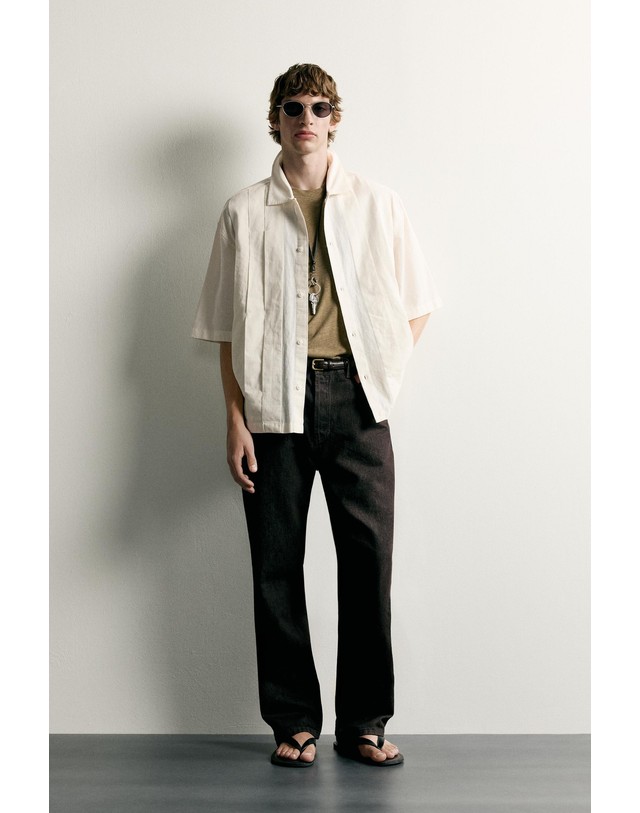 자라 자라 릴렉스핏 플리츠 반팔 셔츠 7200/262/251 OYSTER-WHITE 아이보리 착용컷