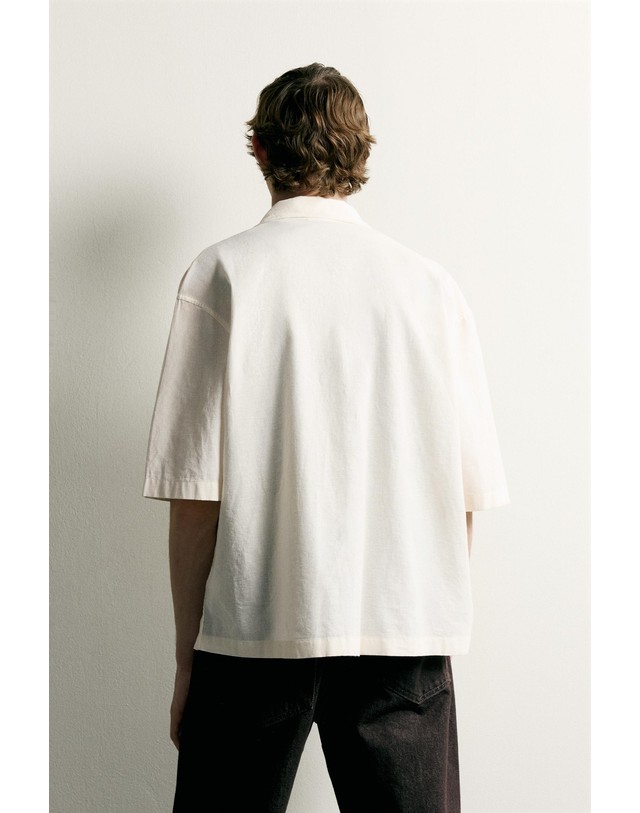 자라 자라 릴렉스핏 플리츠 반팔 셔츠 7200/262/251 OYSTER-WHITE 아이보리 착용컷