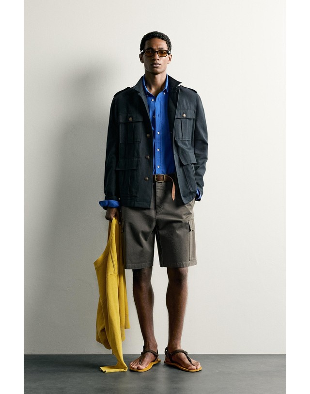자라 자라 하이넥 패치 포켓 린넨 혼방 자켓 7574/063/401 NAVY BLUE 네이비 착용컷