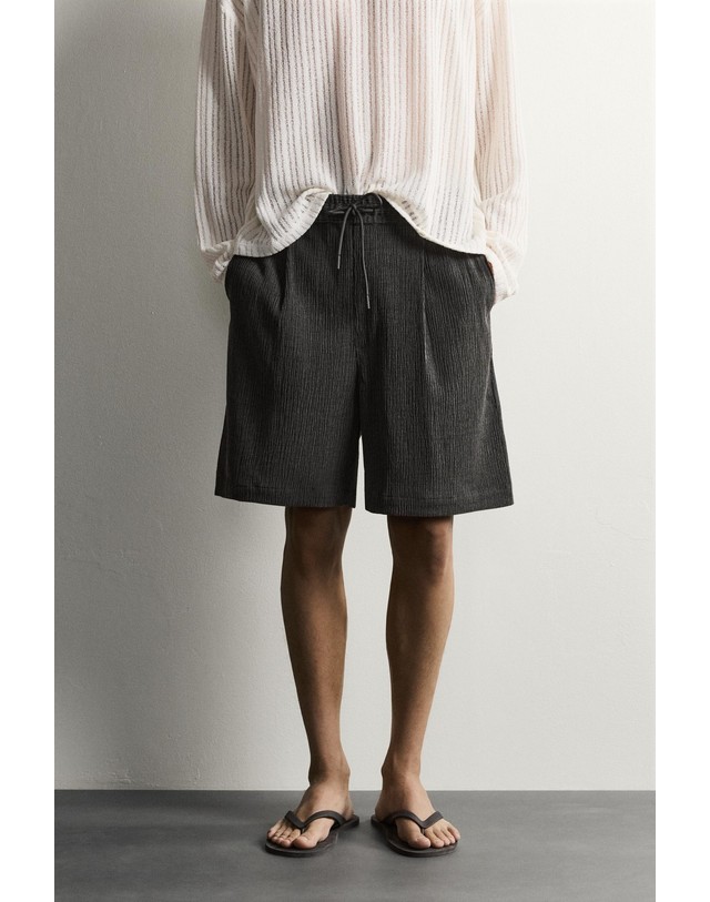 자라 자라 릴렉스핏 텍스처 버뮤다 반바지 7380/321/801 ANTHRACITE GREY 그레이 착용컷
