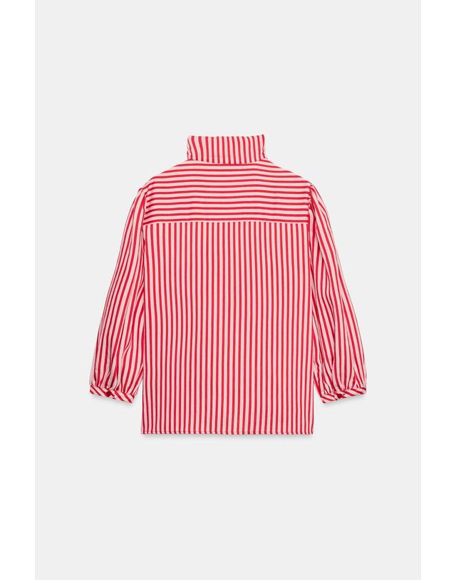 자라 자라 스트라이프 리본넥 긴팔 셔츠 2298/152/061 WHITE / RED 멀티컬러 착용컷