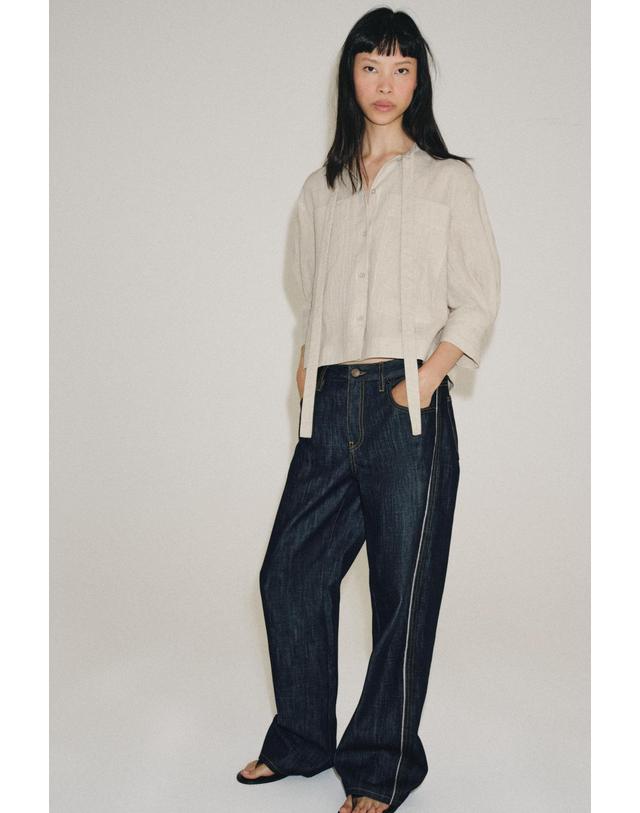 자라 자라 린넨 혼방 타이넥 7부 소매 셔츠 5344/264/710 BEIGE 베이지 착용컷