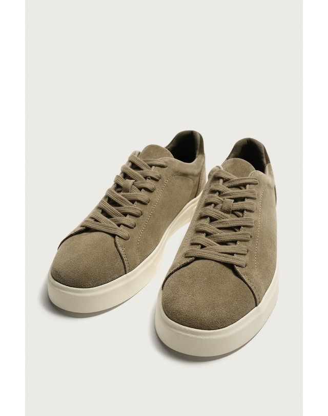 자라 자라 스플릿 스웨이드 레더 스니커즈 2209/820/131 TAUPE GREY 카키 착용컷