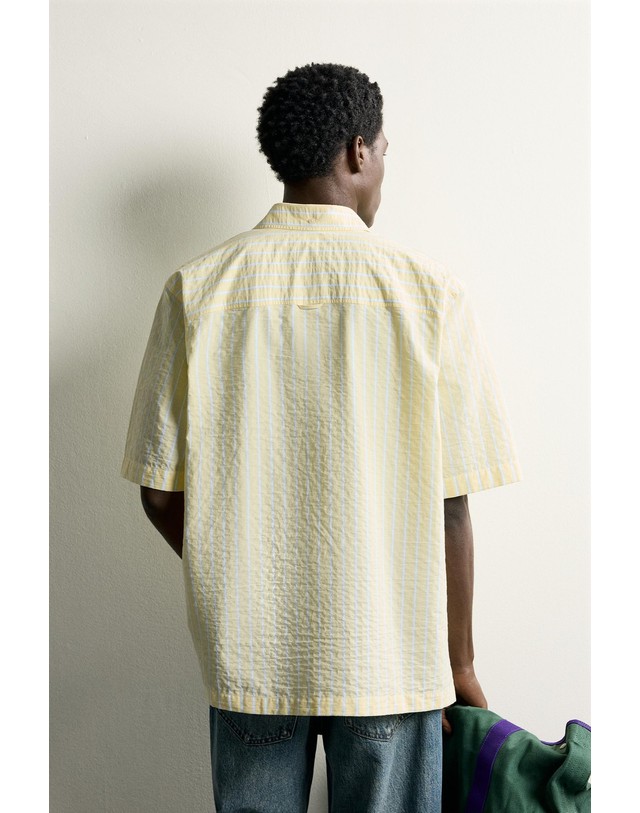자라 자라 스트라이프 레귤러핏 반팔 셔츠 0975/401/300 YELLOW 노랑 착용컷