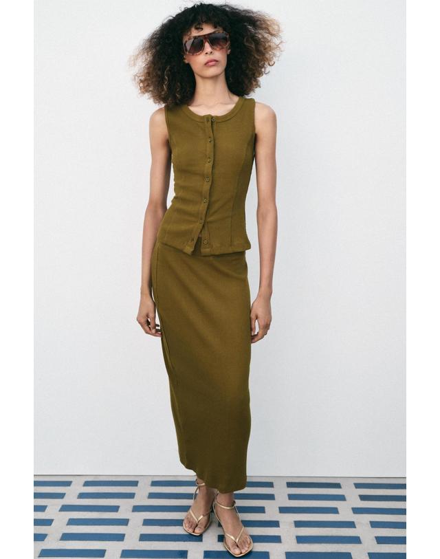자라 자라 스트레이트 골지 미디 스커트 4174/634/515 OLIVE GREEN 카키 착용컷