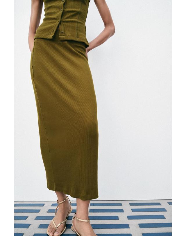 자라 자라 스트레이트 골지 미디 스커트 4174/634/515 OLIVE GREEN 카키 착용컷