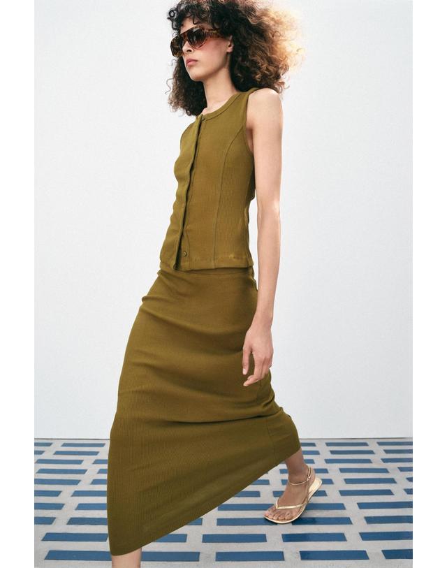 자라 자라 스트레이트 골지 미디 스커트 4174/634/515 OLIVE GREEN 카키 착용컷