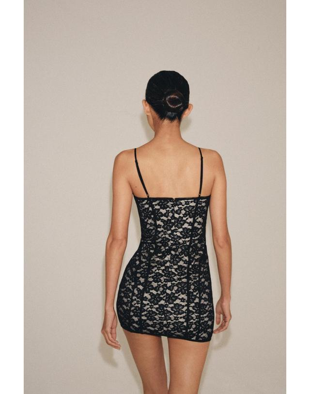 자라 자라 레이스 하트넥 스트랩 미니 원피스 4813/801/800 BLACK 블랙 착용컷