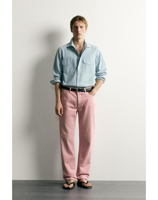 자라 자라 워시드 스트레이트핏 데님 팬츠 0840/339/637 LIGHT PINK 핑크 착용컷