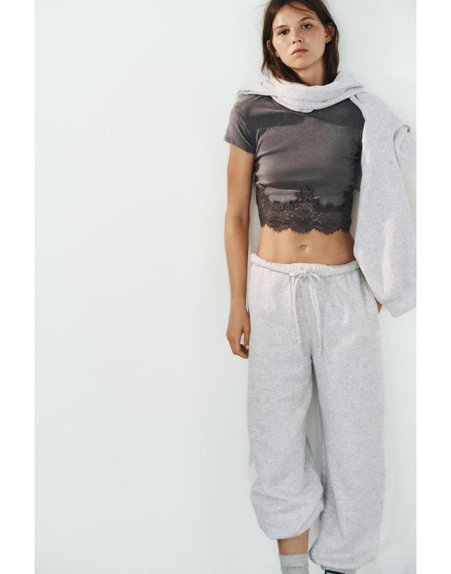 자라 자라 크롭 레이스 라운드넥 반팔 티셔츠 5063/821/802 GREY 그레이 착용컷