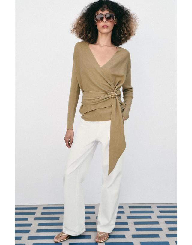 자라 자라 랩 브이넥 니트 가디건 2756/037/737 BROWN / TAUPE 베이지 착용컷