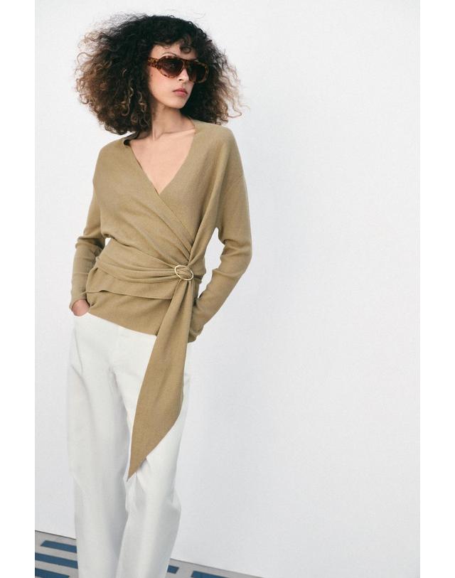 자라 자라 랩 브이넥 니트 가디건 2756/037/737 BROWN / TAUPE 베이지 착용컷