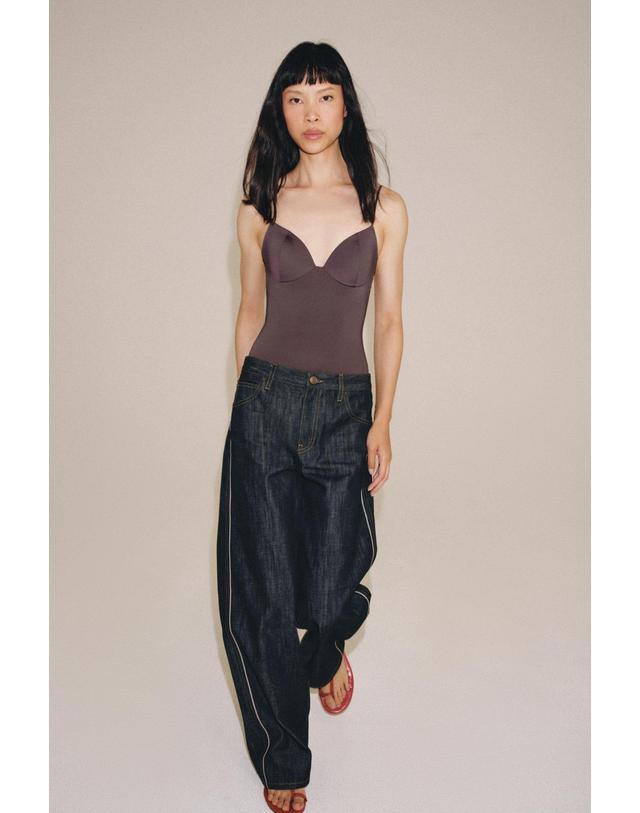 자라 자라 하트넥 파인 스트랩 바디수트 1058/461/610 AUBERGINE 퍼플 착용컷