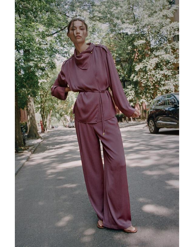 자라 자라 플루이드 하이넥 벨트 블레이저 4387/365/172 MARSALA 레드 착용컷