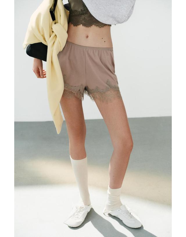 자라 자라 자수 레이스 헴 코튼 반바지 4813/823/737 BROWN / TAUPE 베이지 착용컷