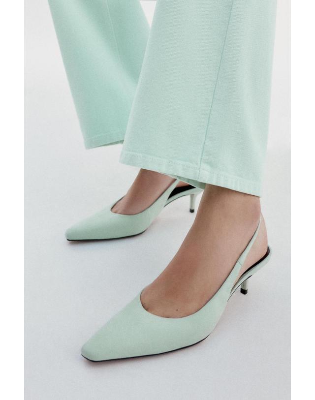자라 자라 스웨이드 슬링백 키튼힐 슈즈 2218/810/037 MINT GREEN 밝은연두 착용컷