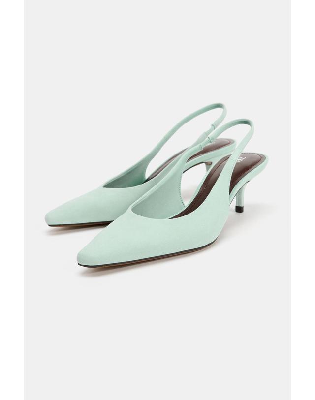 자라 자라 스웨이드 슬링백 키튼힐 슈즈 2218/810/037 MINT GREEN 밝은연두 착용컷