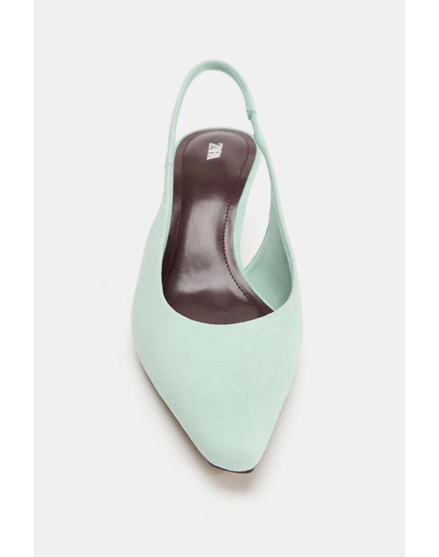 자라 자라 스웨이드 슬링백 키튼힐 슈즈 2218/810/037 MINT GREEN 밝은연두 착용컷