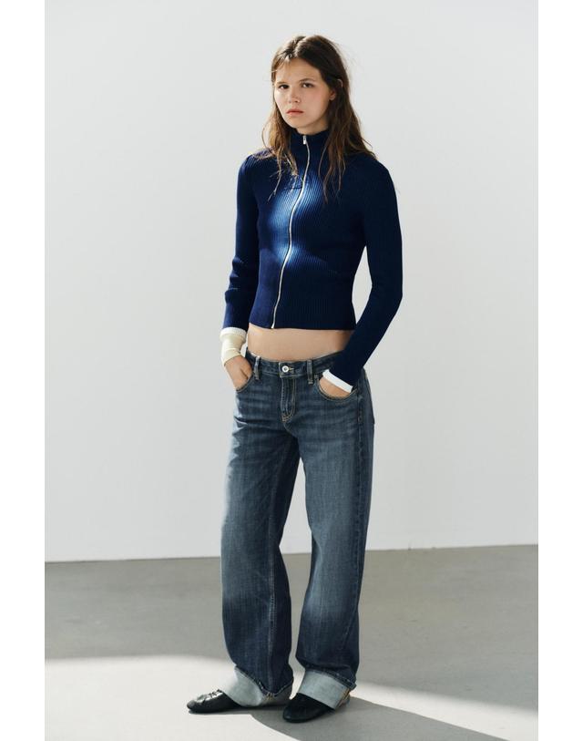 자라 자라 골지 니트 하이넥 집업 가디건 3471/035/420 BLUISH 네이비 착용컷