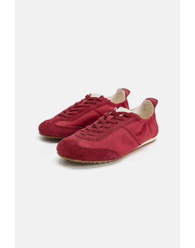 자라 자라 엘라스틱 힐 레이스업 스니커즈 5048/810/025 BURGUNDY RED 레드 착용컷