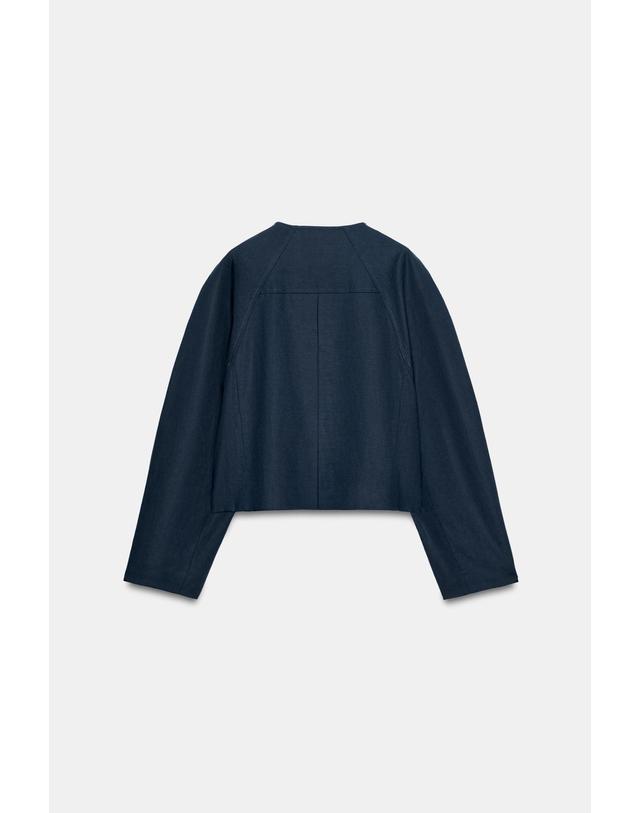 자라 자라 린넨 혼방 라운드넥 크롭 블레이저 3736/054/401 NAVY BLUE 네이비 착용컷
