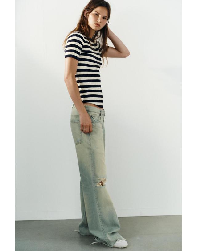 자라 자라 스트라이프 골지 라운드넥 반팔 탑 2142/273/043 NAVY / WHITE 멀티컬러 착용컷