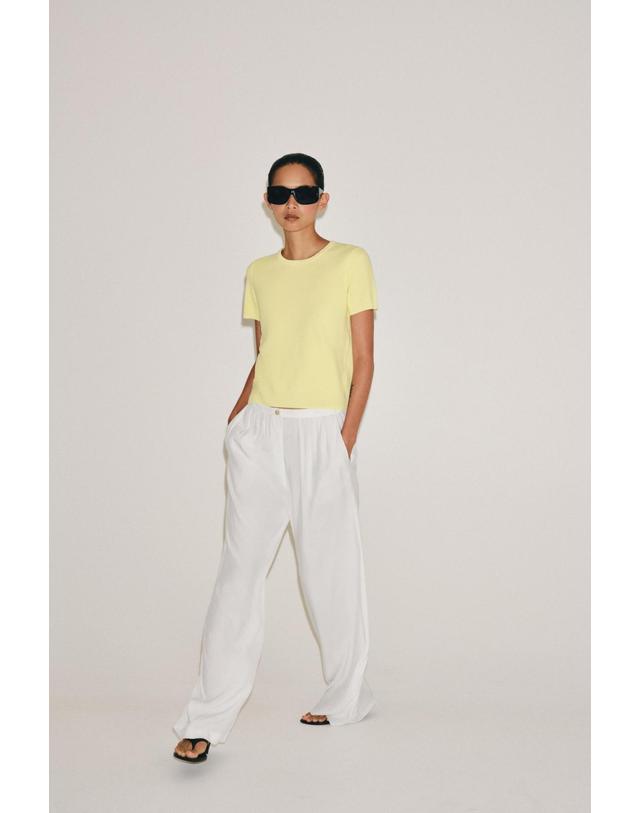 자라 자라 플레인 라운드넥 반팔 니트 탑 9598/150/306 LIGHT YELLOW 노랑 착용컷