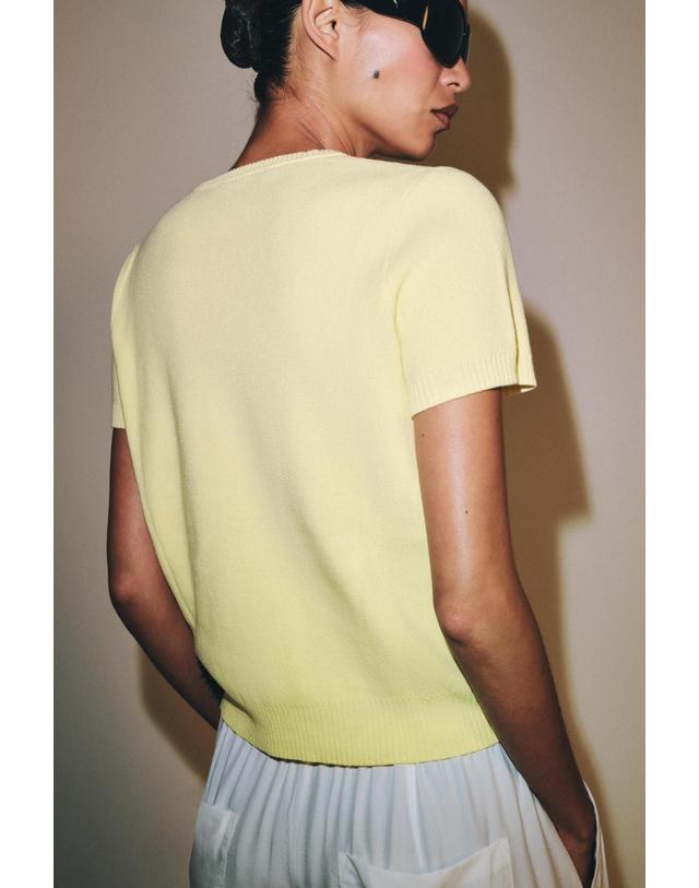 자라 자라 플레인 라운드넥 반팔 니트 탑 9598/150/306 LIGHT YELLOW 노랑 착용컷