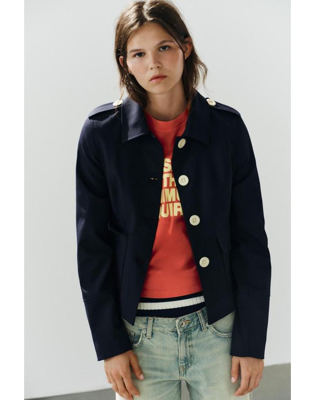 자라 자라 배색 버튼 플랩 포켓 크롭 블레이저 4840/700/422 DARK NAVY 네이비 착용컷