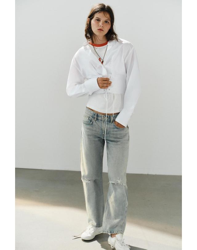자라 자라 크롭 디스트로이드 청바지 8727/215/485 BLUE / GREY 블루 착용컷
