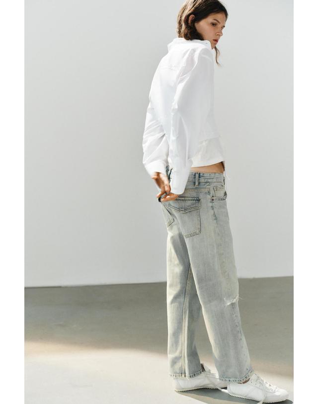 자라 자라 크롭 디스트로이드 청바지 8727/215/485 BLUE / GREY 블루 착용컷