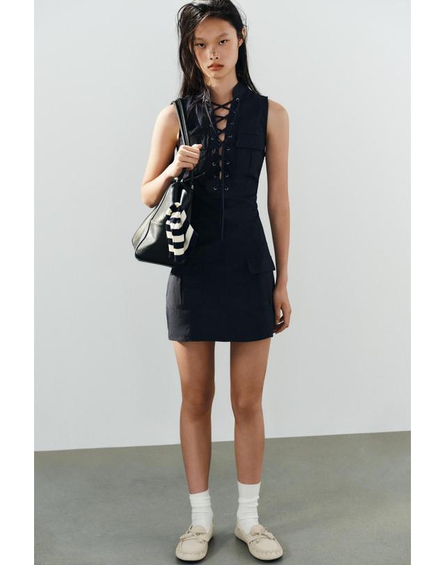 자라 자라 크로스 스트랩 민소매 미니 원피스 4764/230/401 NAVY BLUE 네이비 착용컷