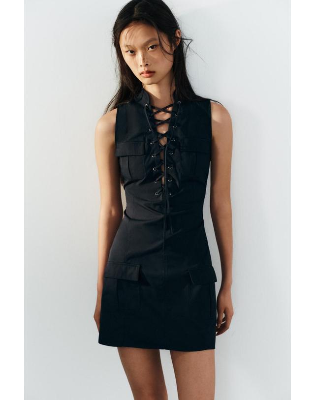 자라 자라 크로스 스트랩 민소매 미니 원피스 4764/230/401 NAVY BLUE 네이비 착용컷