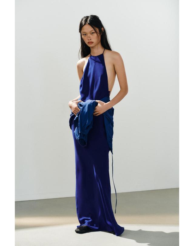 자라 자라 홀터넥 백스트랩 롱 원피스 4772/206/415 NEON BLUE 블루 착용컷