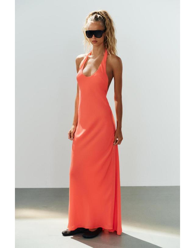 자라 자라 홀터넥 오픈백 롱 원피스 4772/201/617 NEON ORANGE 오렌지 착용컷