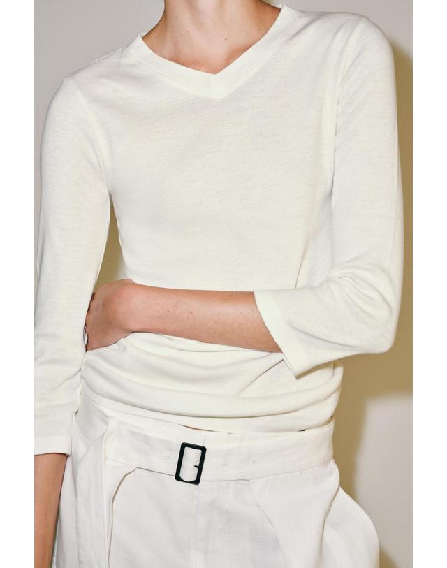 자라 자라 레귤러핏 브이넥 코튼 7부 티셔츠 0858/710/250 WHITE 화이트 착용컷