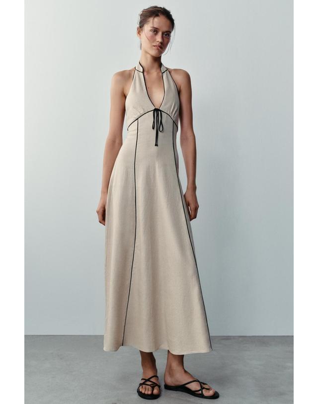 자라 자라 린넨 혼방 홀터넥 롱 원피스 7231/727/052 LIGHT BEIGE 베이지 착용컷