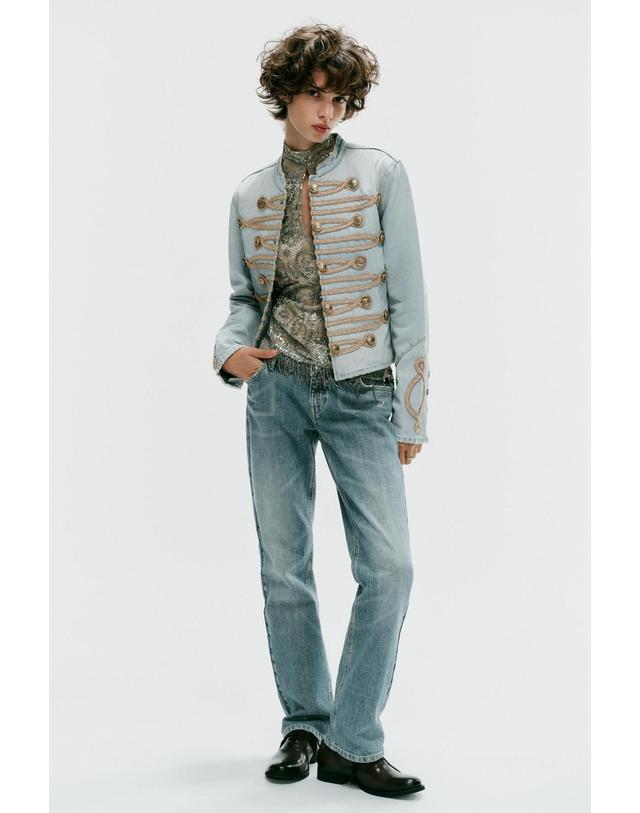 자라 자라 버튼 장식 라운드넥 데님 자켓 2569/270/406 LIGHT BLUE 블루 착용컷