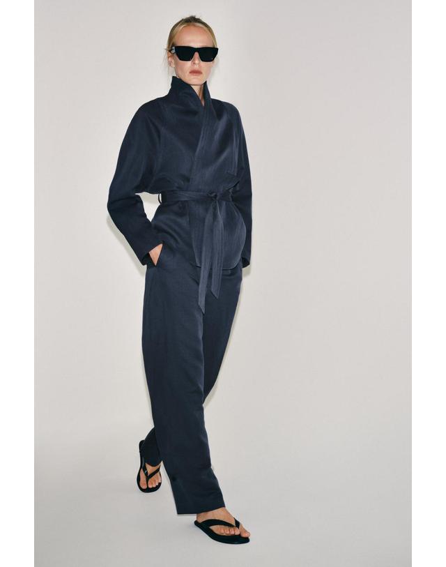 자라 자라 린넨 혼방 벨트 블레이저 3736/249/401 NAVY BLUE 네이비 착용컷