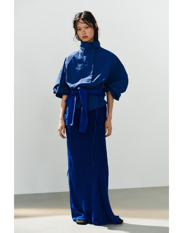 자라 자라 하이넥 드로스트링 나일론 자켓 4772/703/420 BLUISH 블루 착용컷