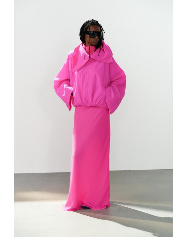 자라 자라 하이넥 크롭 나일론 자켓 5063/716/460 NEON PINK 핑크 착용컷