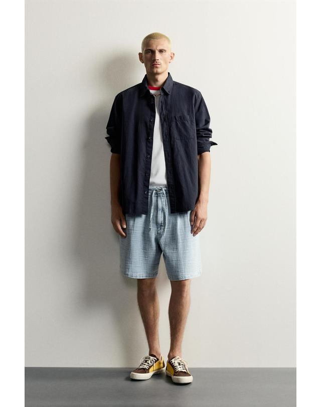 자라 자라 소프트 릴렉스핏 코튼 플리츠 반바지 7446/395/406 LIGHT BLUE 블루 착용컷