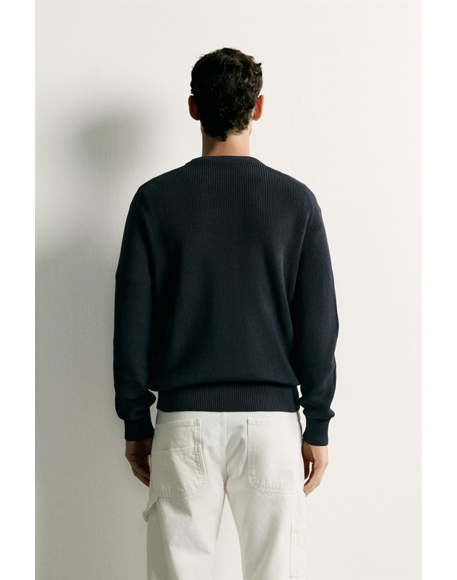 자라 자라 레귤러핏 펄 니트 라운드넥 스웨터 3284/341/401 NAVY BLUE 네이비 착용컷