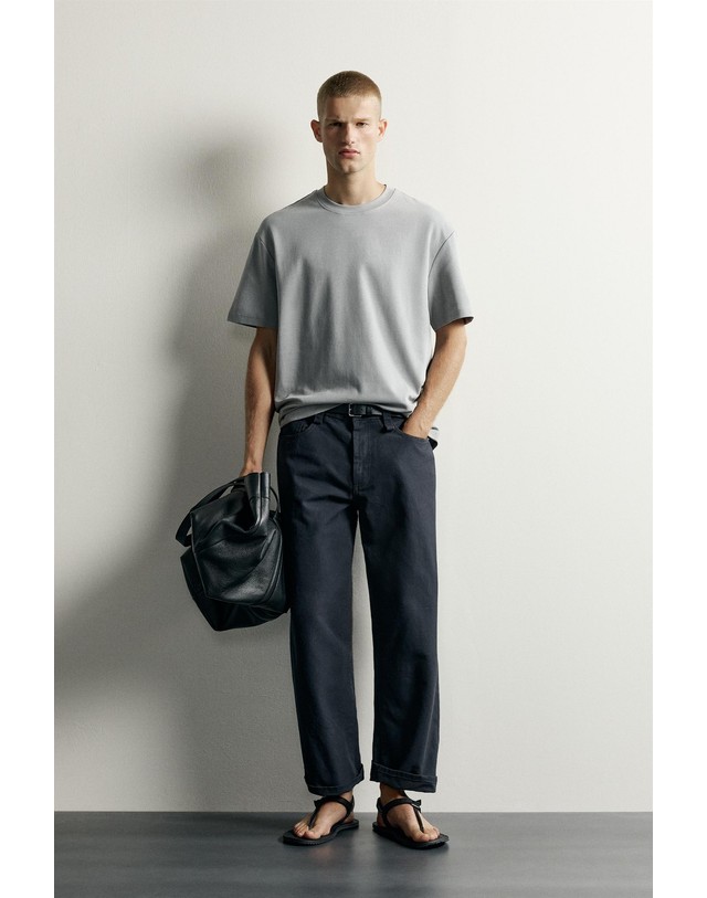 자라 자라 릴렉스핏 인터록 라운드넥 반팔 티셔츠 5584/471/809 MID-GREY 그레이 착용컷