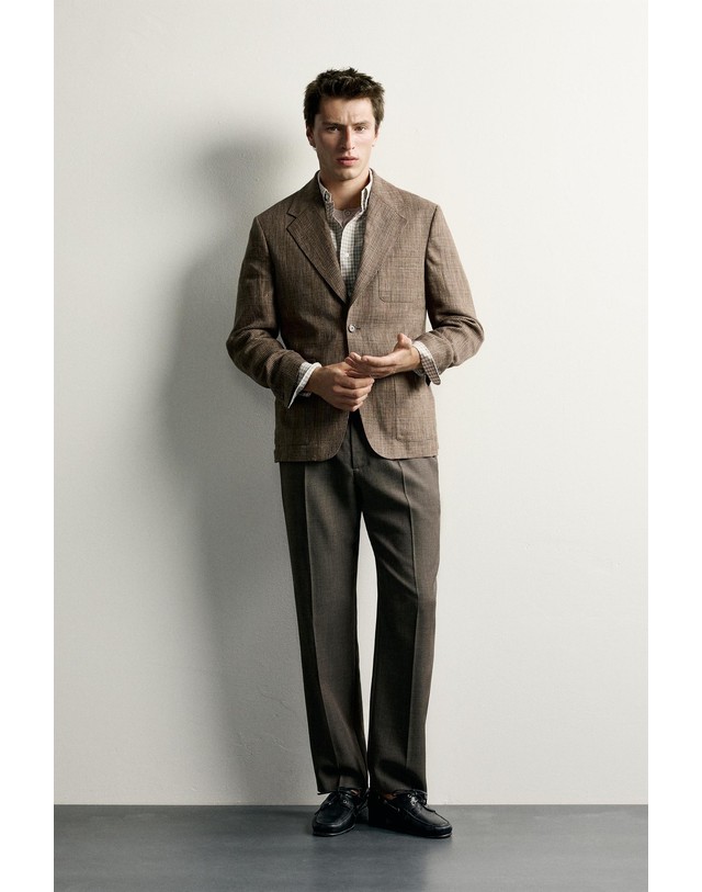 자라 자라 린넨 체크 레귤러핏 블레이저 6466/727/724 BROWN MARL 브라운 착용컷