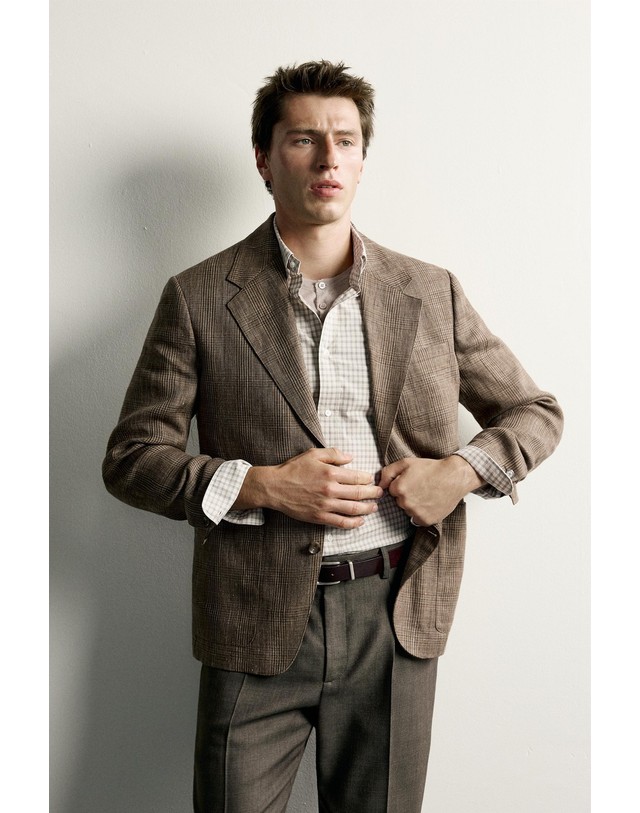 자라 자라 린넨 체크 레귤러핏 블레이저 6466/727/724 BROWN MARL 브라운 착용컷