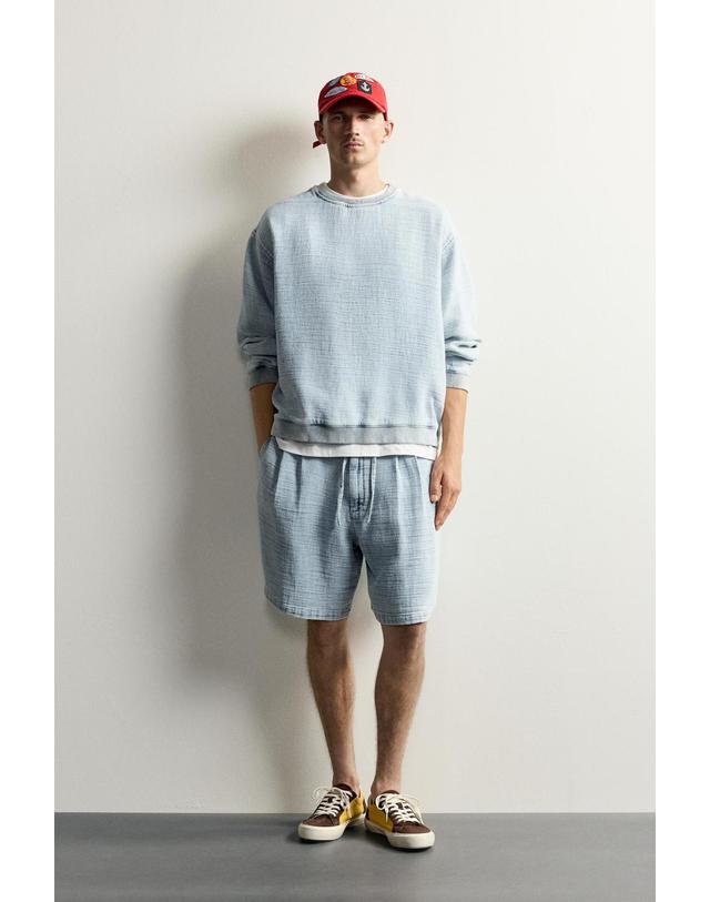 자라 자라 소프트 워시드 텍스처 스웨트셔츠 7446/396/406 LIGHT BLUE 블루 착용컷
