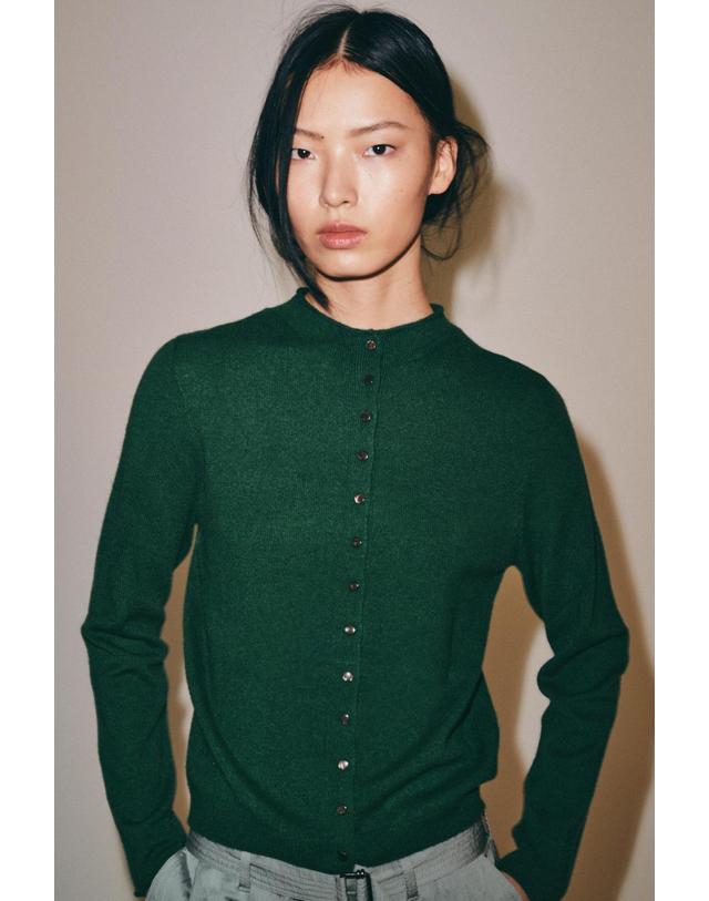 자라 자라 100% 캐시미어 버튼 가디건 2893/110/500 GREEN 그린 착용컷